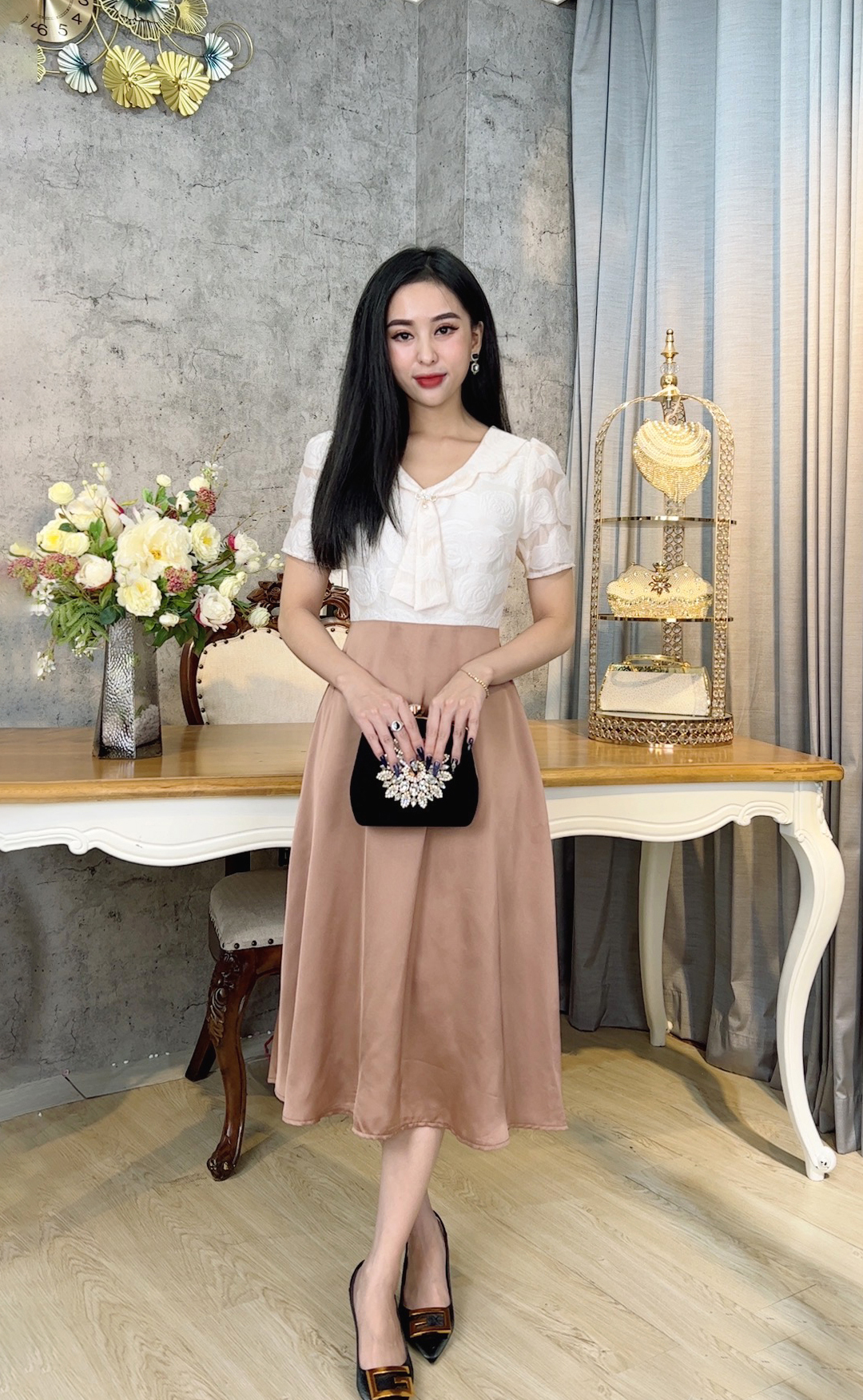 Đầm Trung Niên [ Linh Trà ] (TM 1023) Trẻ Trung Thiết Kế Trang Nhã Thanh Lịch Đi Làm Đi Tiệc Cho Bà Cho Mẹ U40 U50