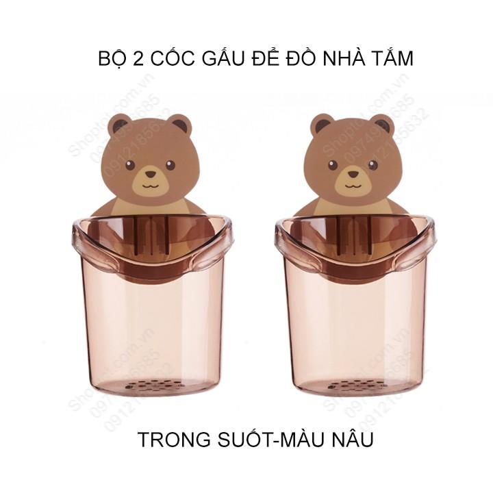 Bộ 2 Cốc hình gấu để đồ đa năng nhà tắm, nhà bếp, để bàn chải, lược, đũa, thìa muỗng đa năng