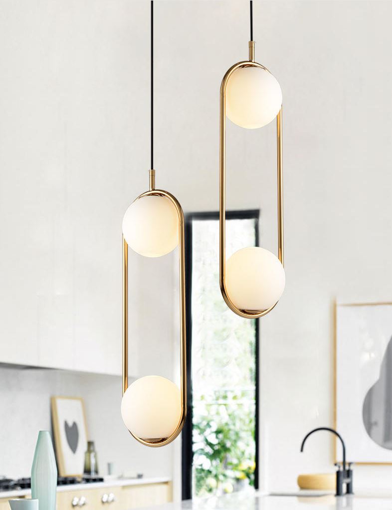 Đèn thả ZATEM chao thủy tinh địa cầu, khung mạ vàng hình Elip 2 đầu độc đáo - kèm bóng LED chuyên dụng .