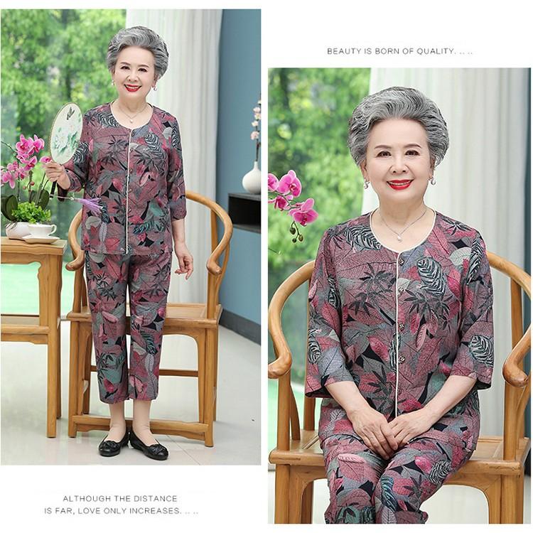 Bộ mặc nhà dài tay cho người già, 4 màu