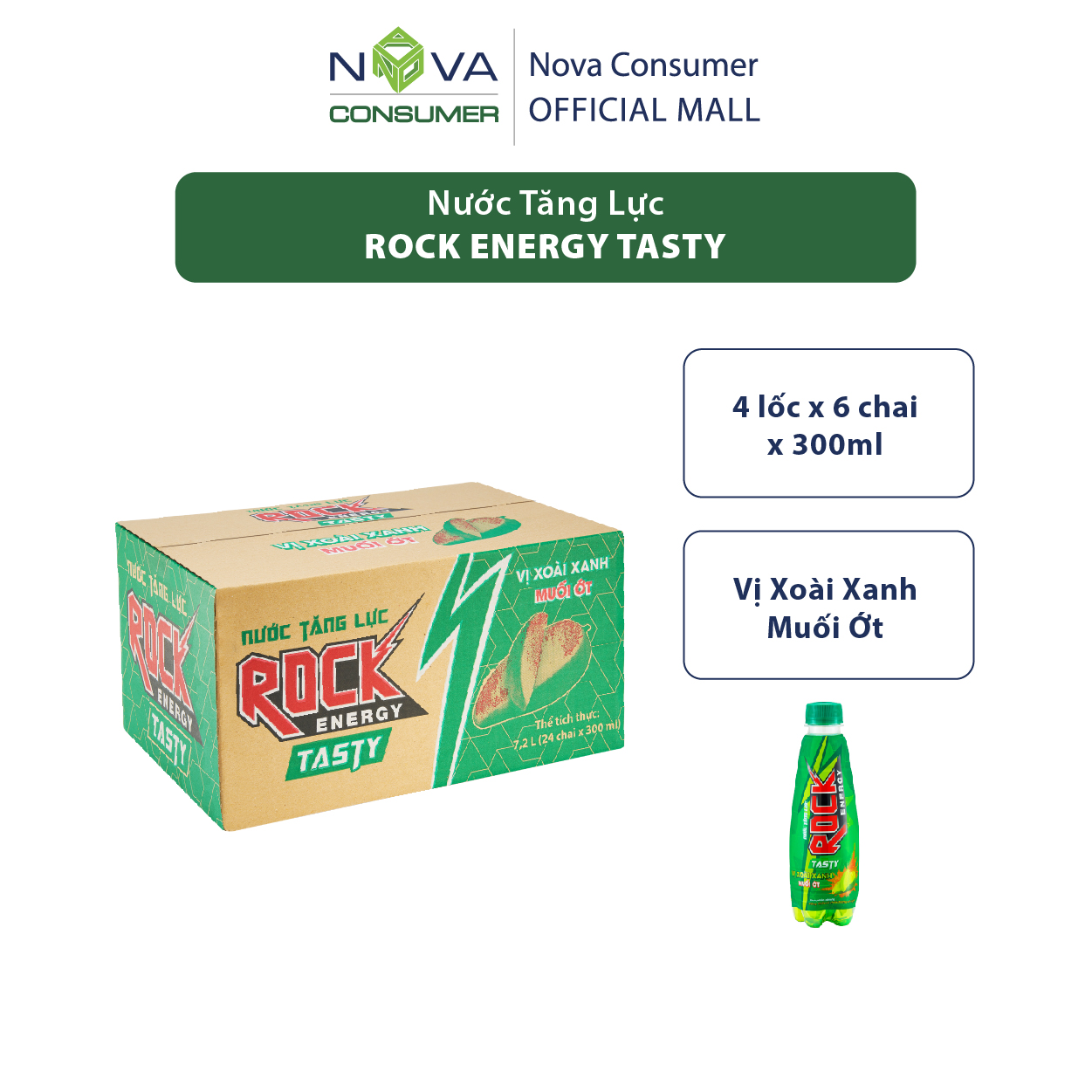 [Thùng 24 chai] Nước tăng lực Rock Energy Tasty vị xoài xanh muối ớt (300ml x 24 chai)