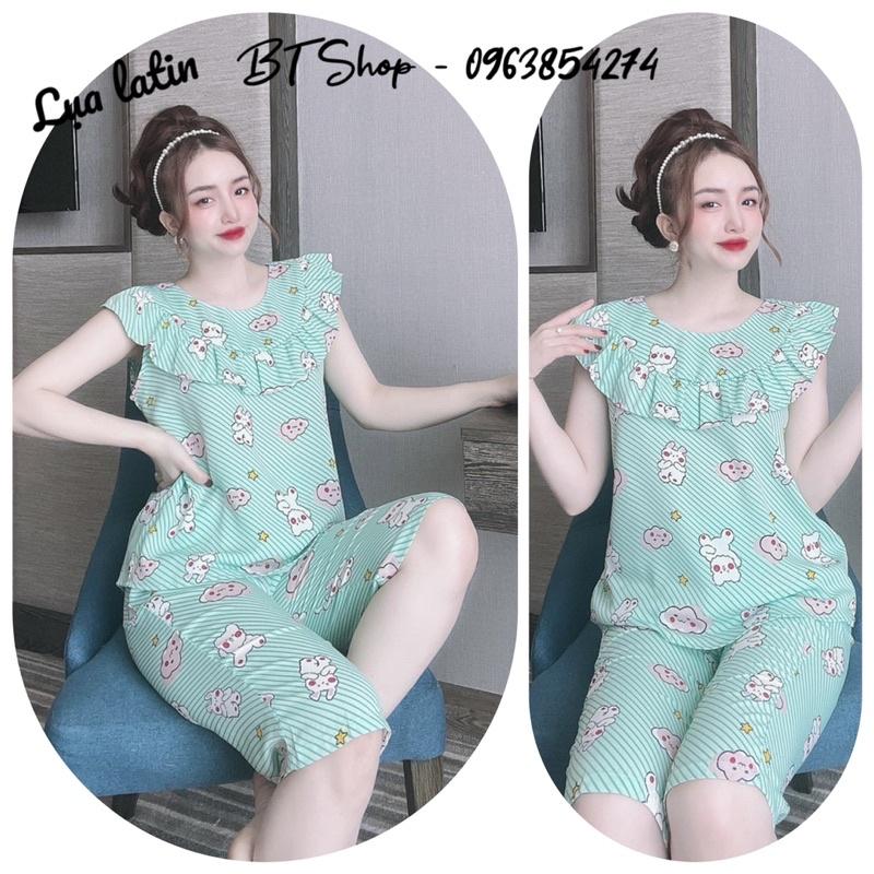 Đồ ngủ mặc nhà lụa mango áo bèo hoạ tiết freesize 42-57kg