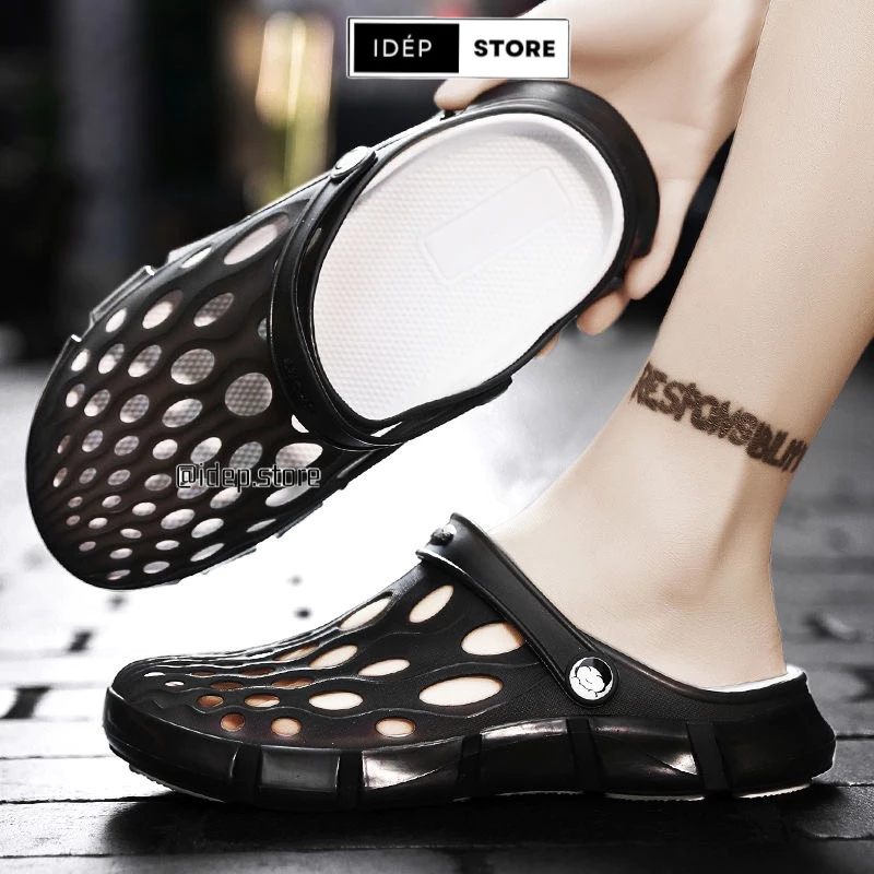 Giày sục sandal nhựa đi mưa bít mũi Nam nhựa EVA siêu nhẹ êm chân thoáng khí siêu bền - iDÉP GL038