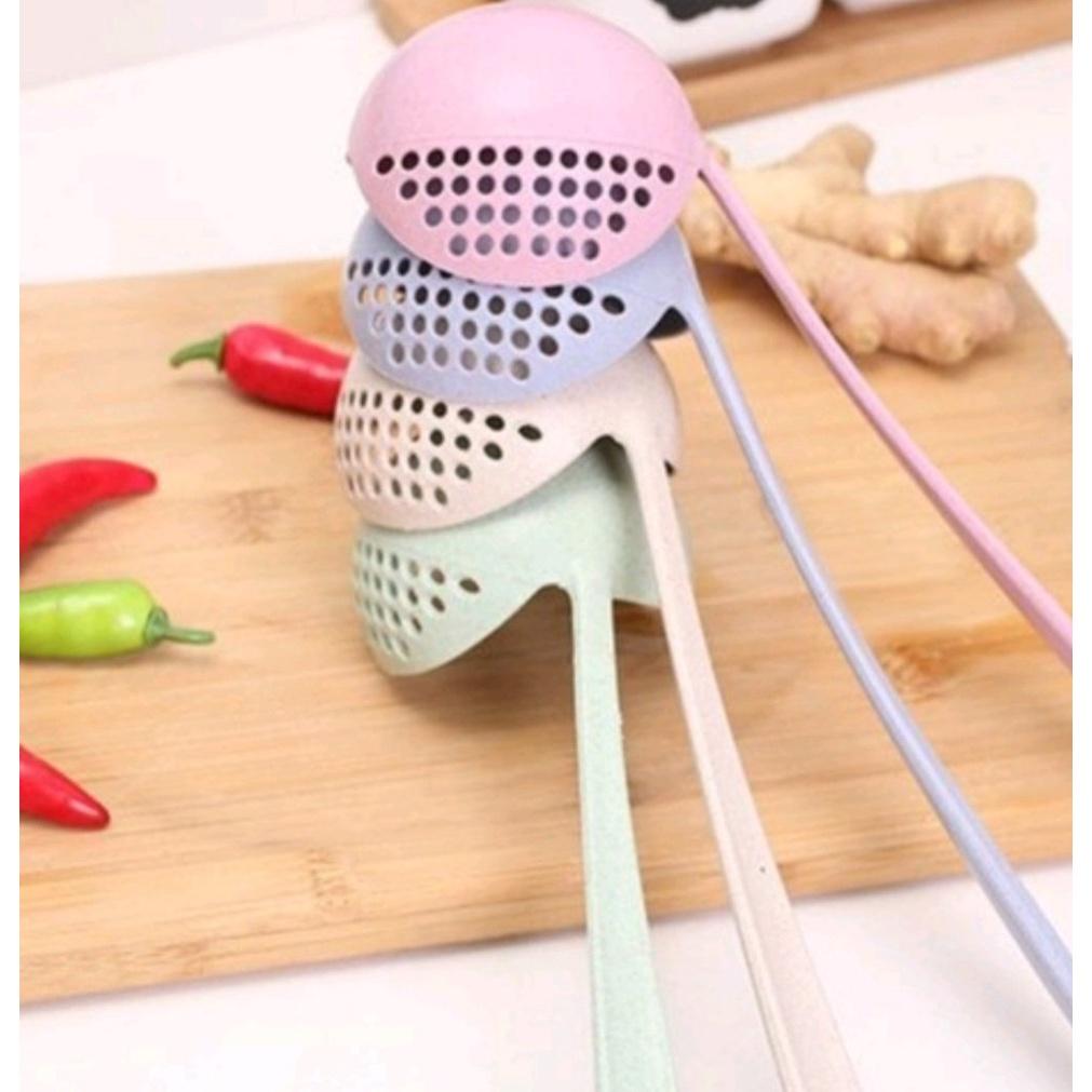 Muôi vá múc canh có lỗ thoát nước nhựa lúa mạch cán dài màu xanh