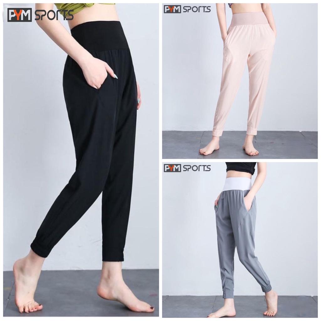 Quần Jogger gió PYMSPORT - PYMJ007 Tập Gym Yoga Zumba Thoáng Mát, Dáng Rộng, 3 màu hồng, đen, ghi