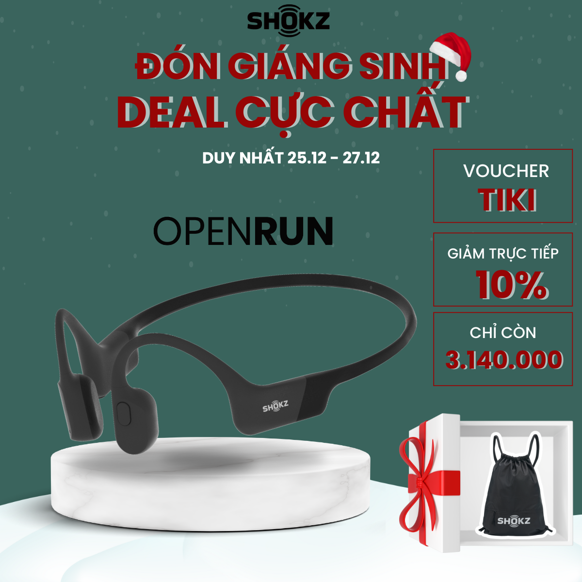 Tai Nghe Bluetooth Thể Thao Truyền Âm Thanh Qua Xương Shokz Open Run S803 - Hàng Chính Hãng - Màu Đen