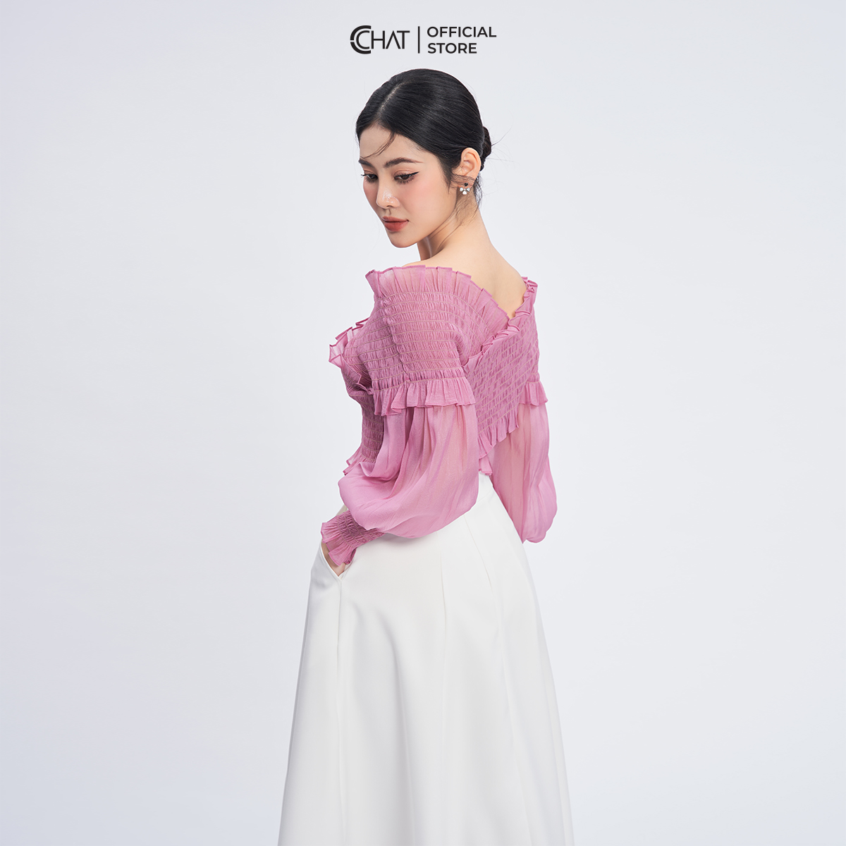 Áo Kiểu Nữ Chạy Chỉ Chun Trễ Vai Dáng Ôm Chất Voan Cao Cấp 11ADV2009OT