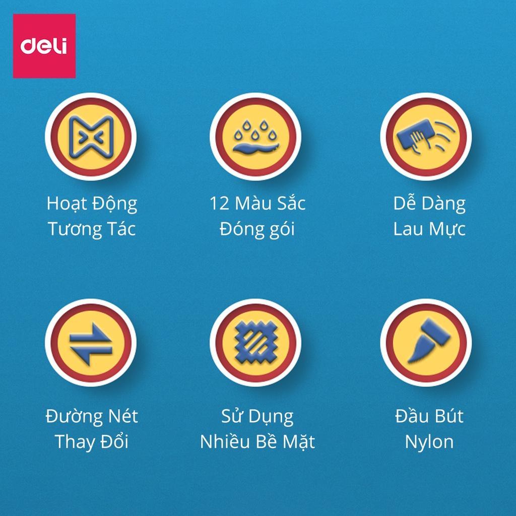 Set Bút Lông Bảng Bút Dạ Bảng 12 Màu Deli - Phù Hợp Học Sinh Văn Phòng Viết Vẽ Bảng Từ Trắng - SK121