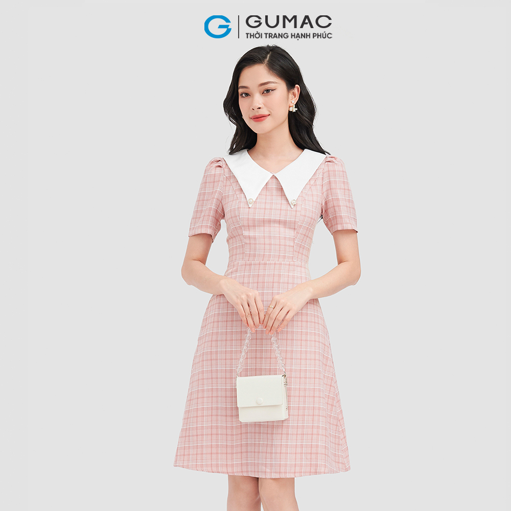 Đầm dáng A GUMAC DC09040 caro đính nút