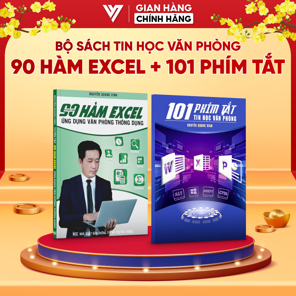 Bộ Sách Tự Học 90 Hàm Excel &amp; 101 Phím Tắt Nâng Cao Kỹ Năng Tin Học Văn Phòng Nâng Cao, Làm Chủ Excel Ứng Dụng
