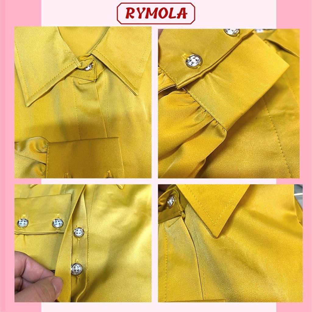 Áo Sơ Mi Nữ Công Sở Màu Vàng Cổ Đức MOLA Kiểu Hàn Quốc Vintage Ulzzang Form Rộng Dài Tay Đẹp Chất Lụa Cao Cấp A2V