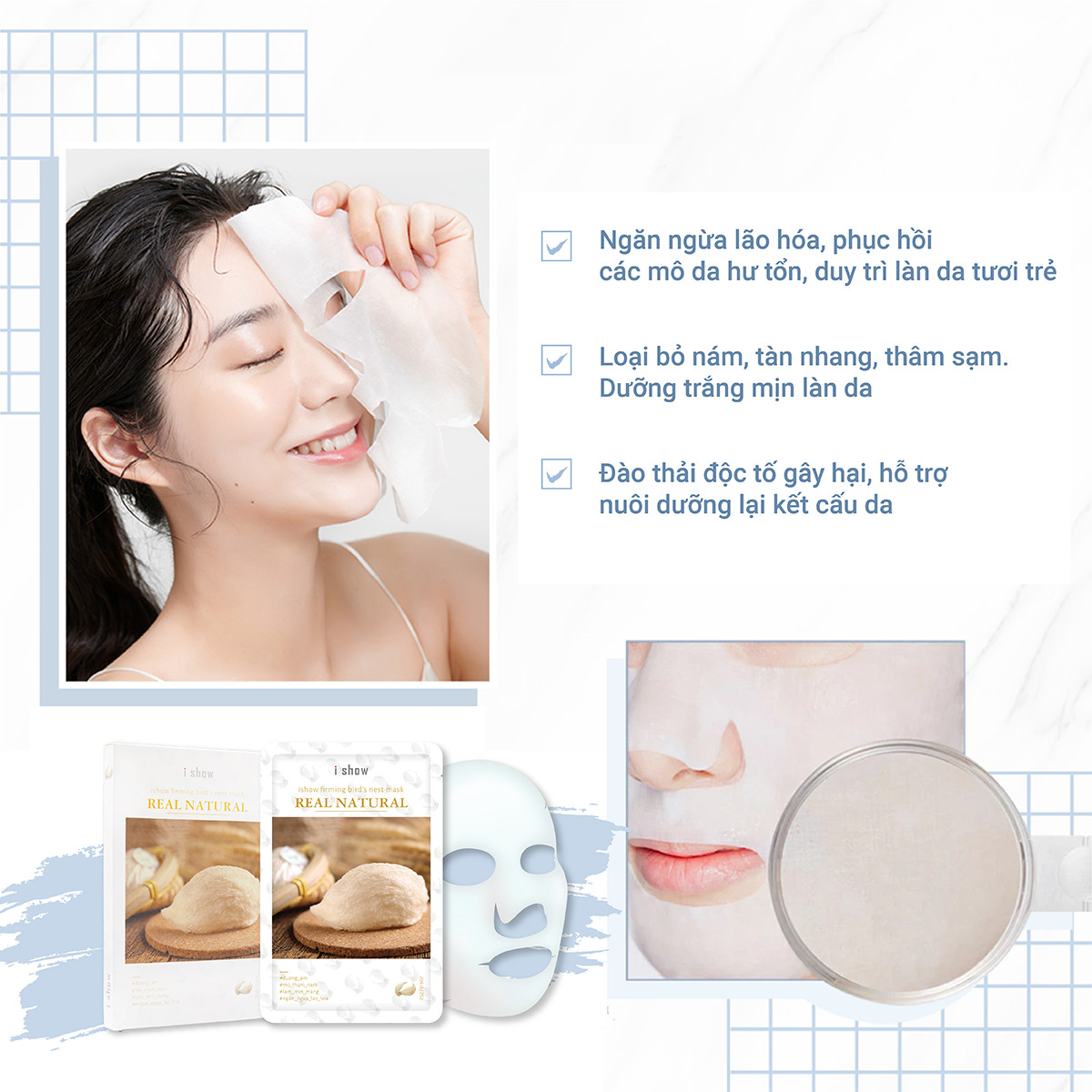 COMBO 2 Hộp Mặt Nạ Tổ Yến Dưỡng Trắng Da, Ngăn Ngừa Lão Hóa ishow Firming Bird's Nest Mask