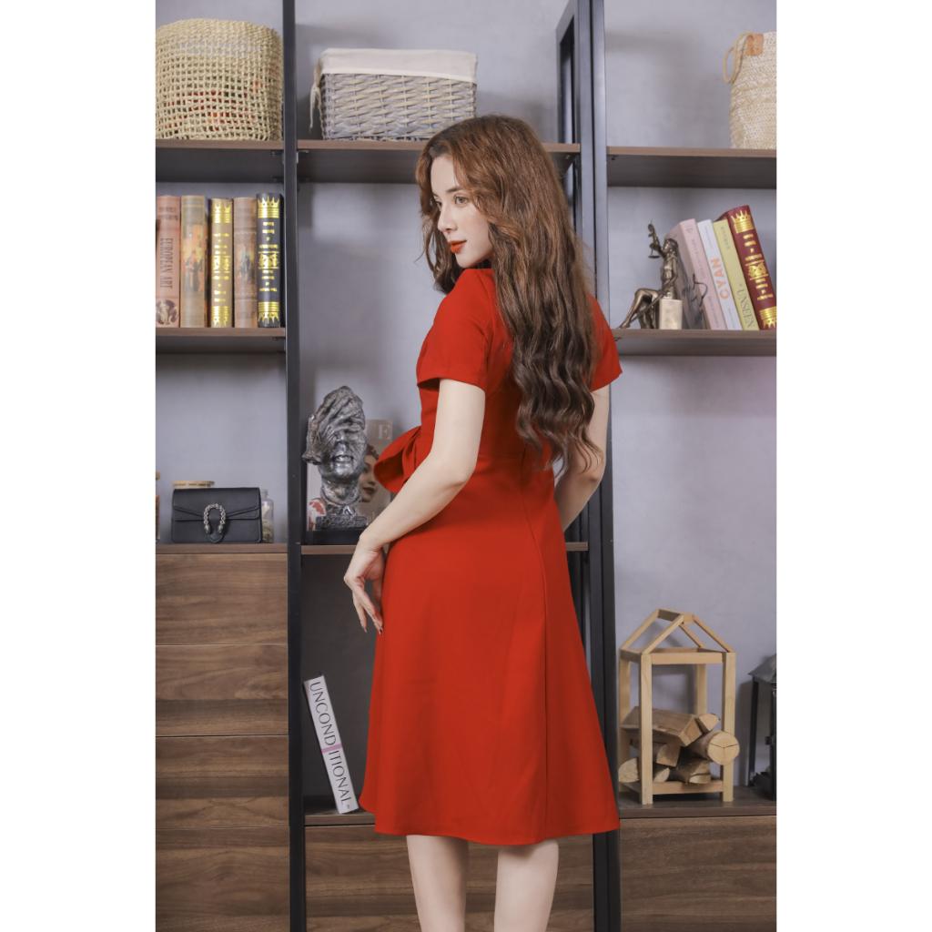 Váy Chữ Chéo Eo Màu Đỏ Cao Cấp 23V039 Pi Style