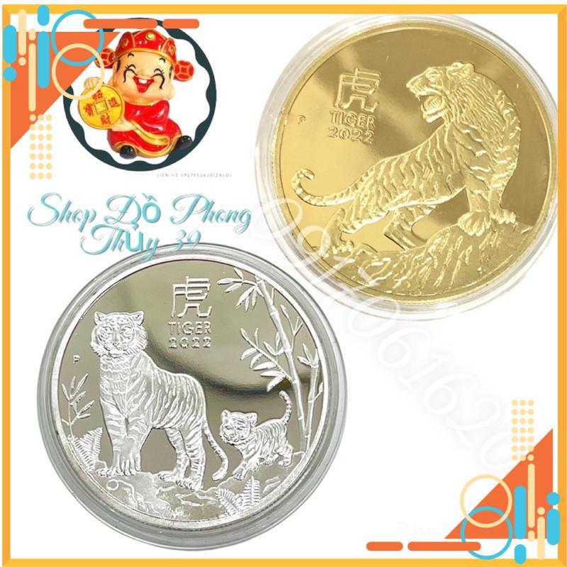 Cặp Xu Lưu Niệm Hình Con Hổ - Cọp Kèm Hộp Nhung Sang Trọng Thích Hợp làm Quà Tặng Quà Biếu Trong Tết 2022 Nhâm Dần