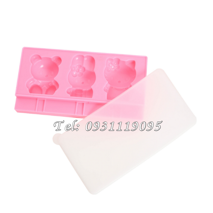 Khuôn silicon làm rau câu, làm kem, socola vĩ 3 con thỏ, mèo Kitty, gấu con – Mã số 1422