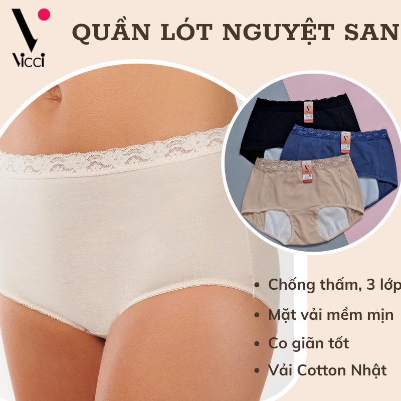 Quần lót nữ chống tràn nguyệt san vải cotton thoáng khí, cạp cao Vicci QV.NS1 mềm mại, kháng khuẩn khử mùi