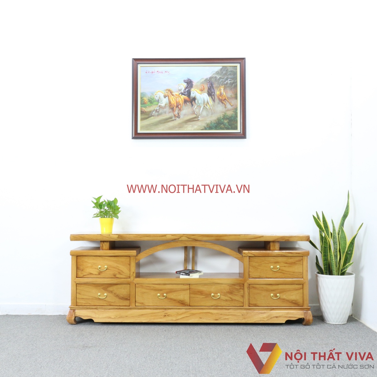 Tủ Kệ Tivi Gỗ Gõ Đỏ Vòm 6 Hộc Kéo Hiện Đại Đẹp Giá Rẻ