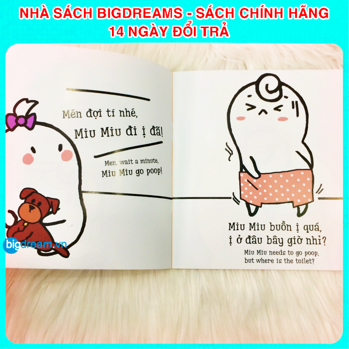 BẢN MỚI SONG NGỮ Miu Miu Tự Lập - Đi Ị Ehon Kĩ Năng Sống Cho Bé 1-6 Tuổi Miu miu hiểu chuyện Miu bé nhỏ