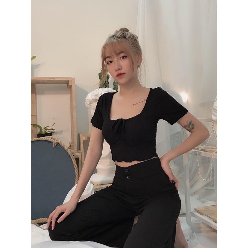 Áo Croptop Rút Dây Thun Gân Xịn Mịn