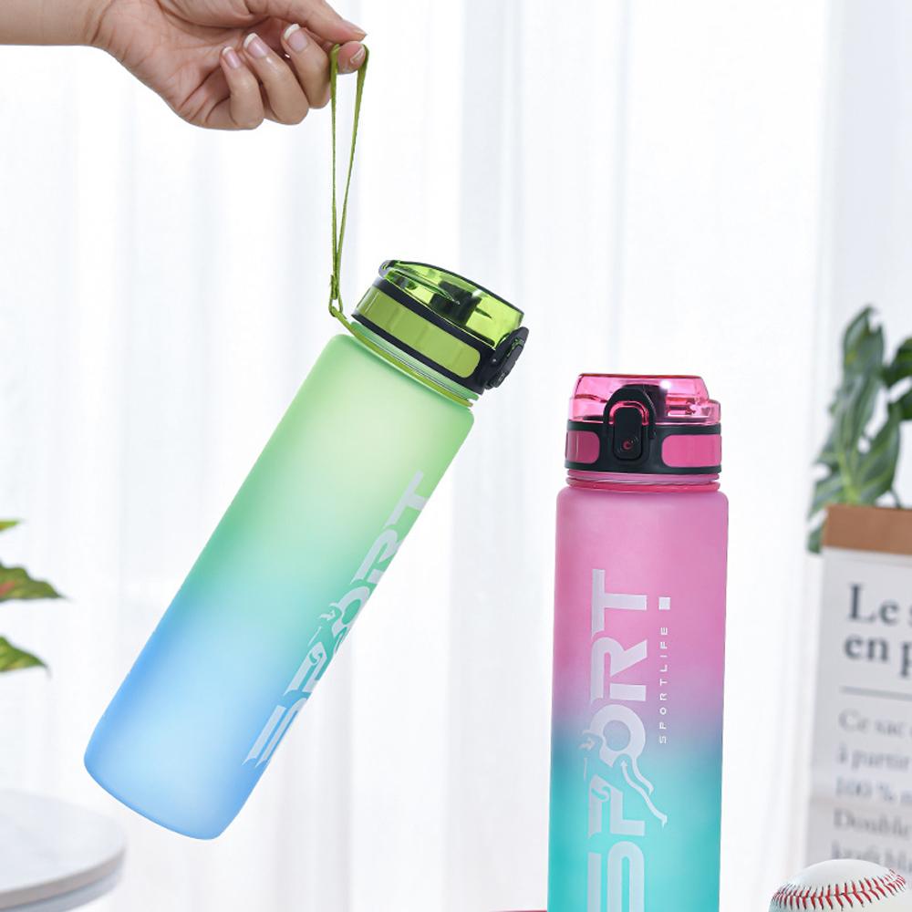 0.8L/1L Sports Water Bottle with Straw Camping Hiking Exercise Water Bottle Outdoor Plastics Bottle Large Capacity Drinkware with Carrying Rope