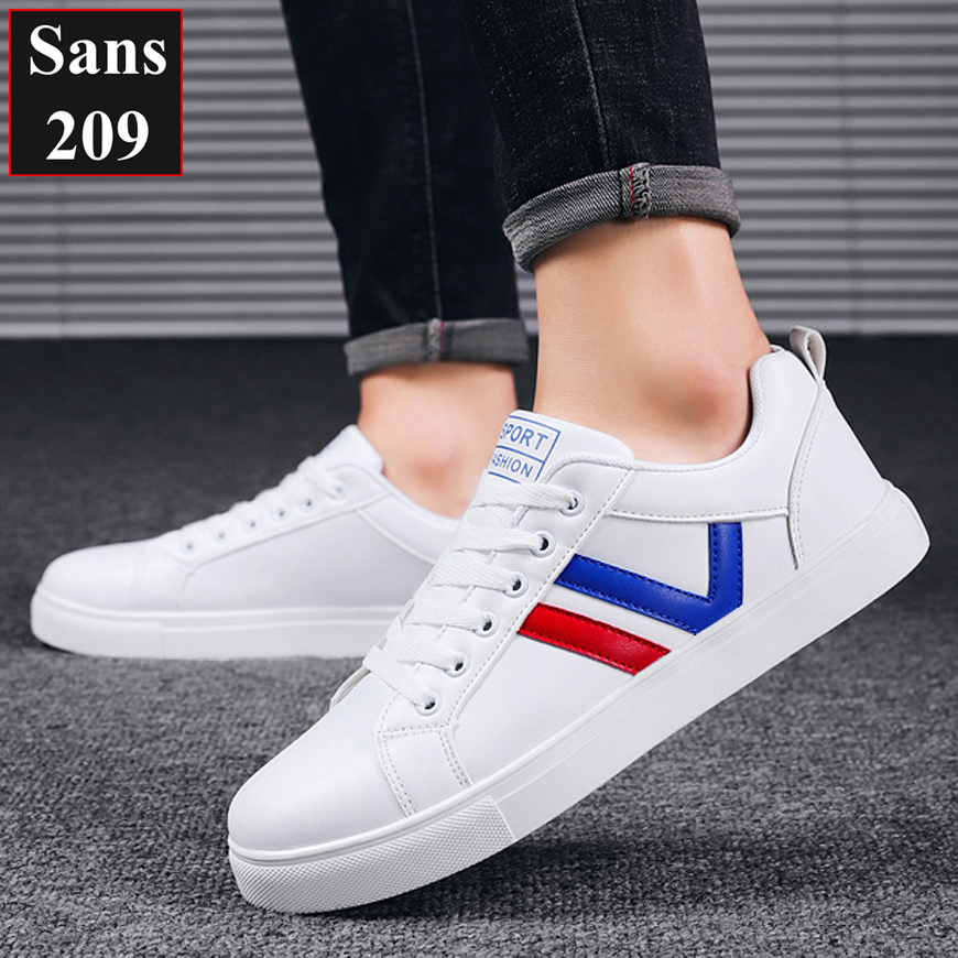 Giày thể thao nam sneaker Sans209 giầy sport trắng cổ thấp đế bệt sọc đen đỏ vàng bền đẹp thời trang hàn quốc trẻ trung