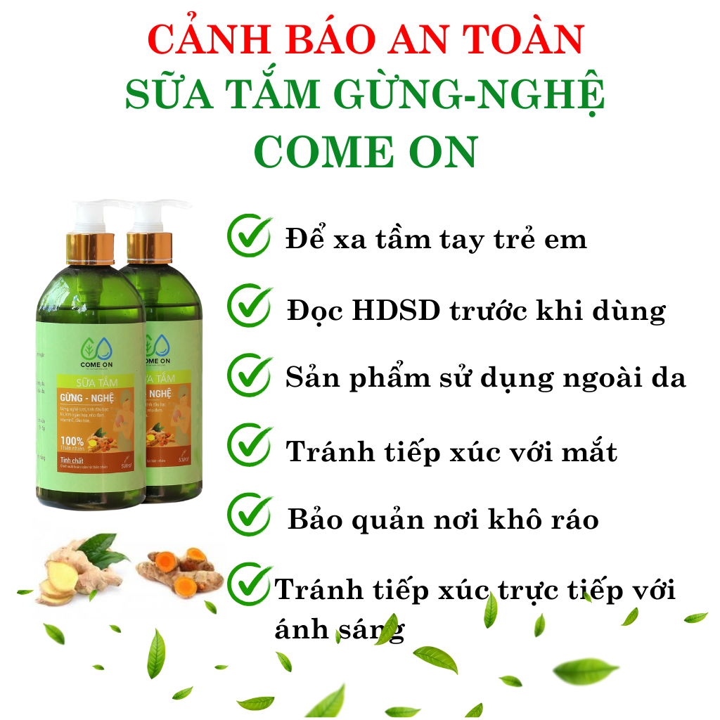 Sữa tắm gừng nghệ Come on chai 500ml, tặng túi thơm cà phê sữa tắm trị mụn lưng, sữa tắm tẩy tế bào chết, sữa tắm trắng da