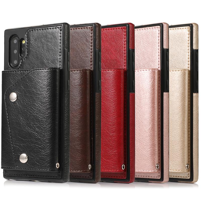 Ốp điện thoại da có ngăn đựng thẻ trang trí nút sang trọng bảo vệ cho Samsung Note10 Pro S20 Ultra S10 Plus