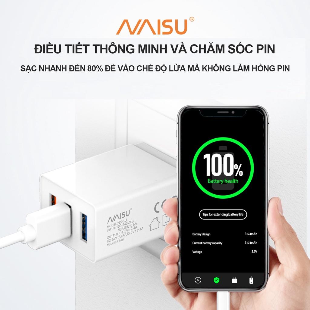 Bộ sạc nhanh, Naisu 3 cổng USB, cáp sạc tùy chọn, hỗ trợ đệm điện thoại IOS Android, NS-3U ID – 1815 - Hàng nhập khẩu