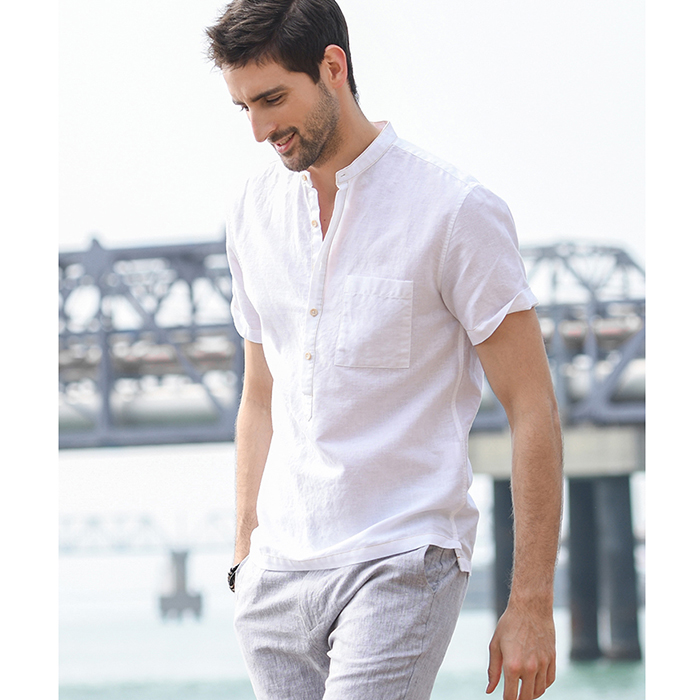 Áo sơ min nam linen cổ tầu ArcticHunter, thời trang thương hiệu chính hãng