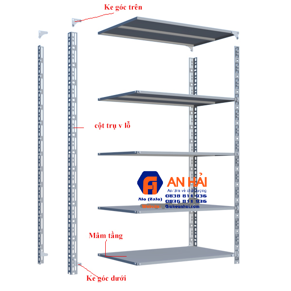 KỆ SẮT V LỖ đa năng - kệ kho hàng Loại dày, chịu tải tốt.