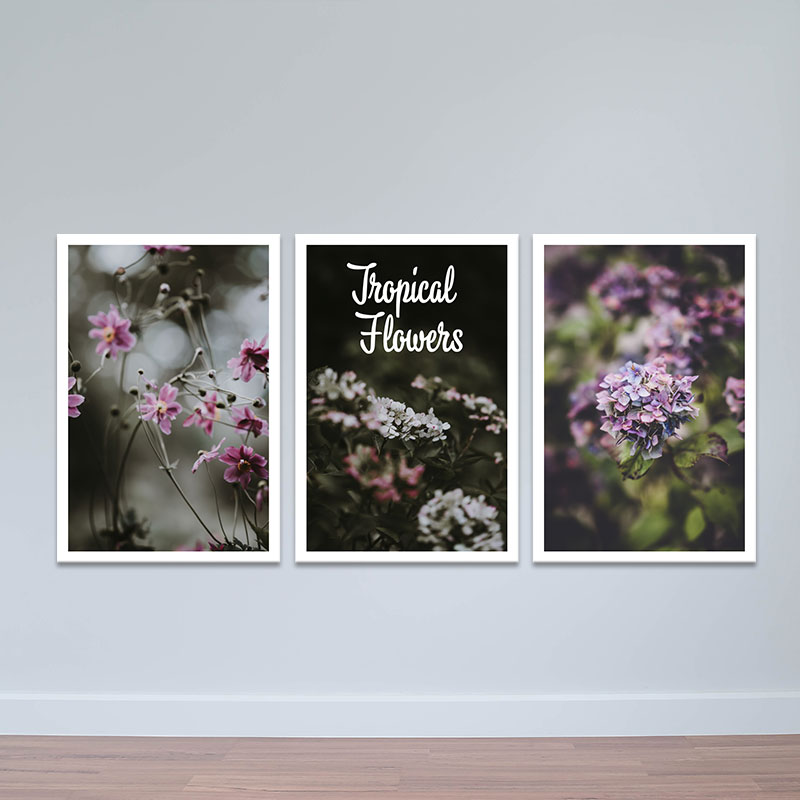 Bộ 3 tranh trang trí "Hoa miền nhiệt đới" | Tranh treo tường hoa lá W3420 Canvas