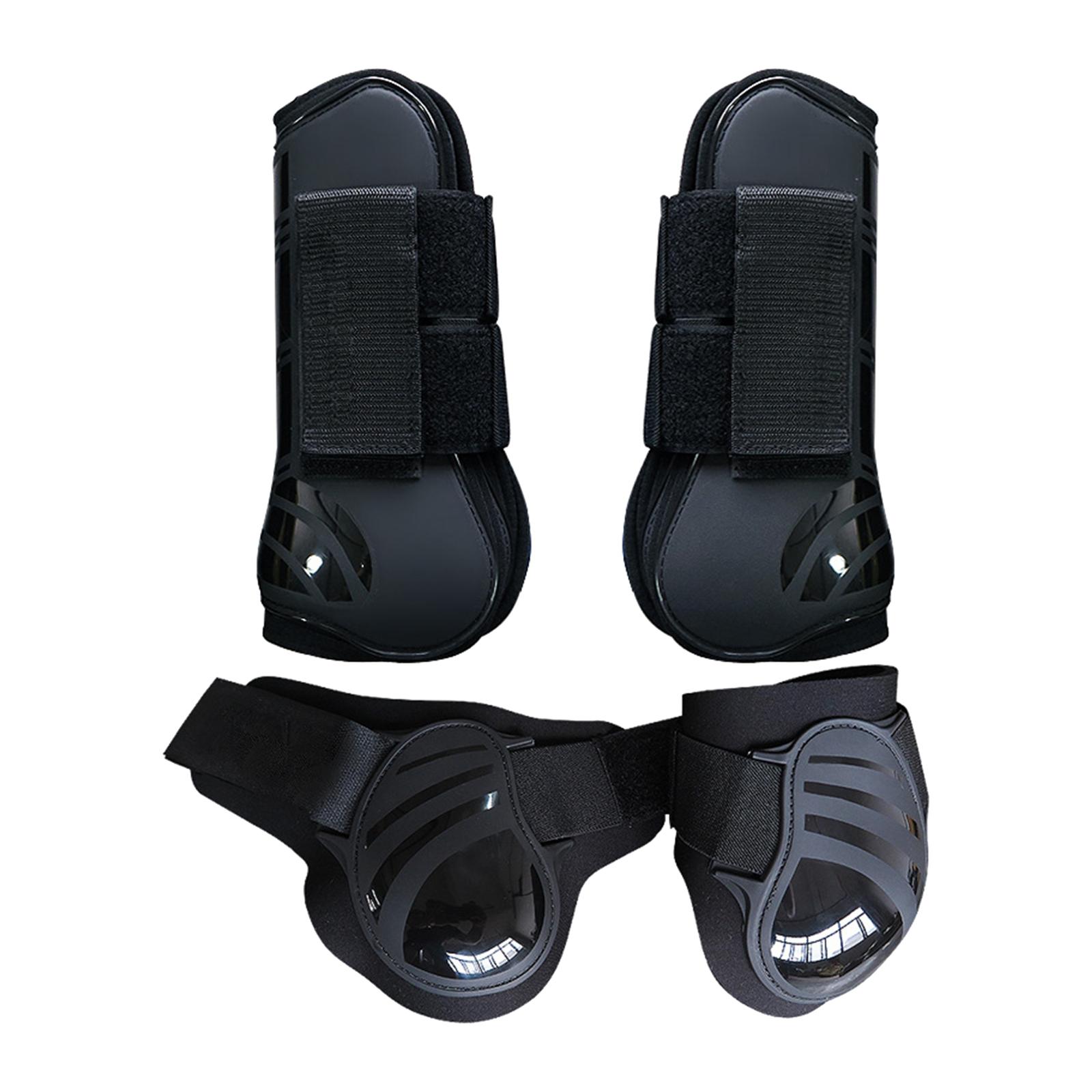 4Pcs Horse Front Rear Hind Leg Boots, Equine Tendon Fetlock Protect Black XL