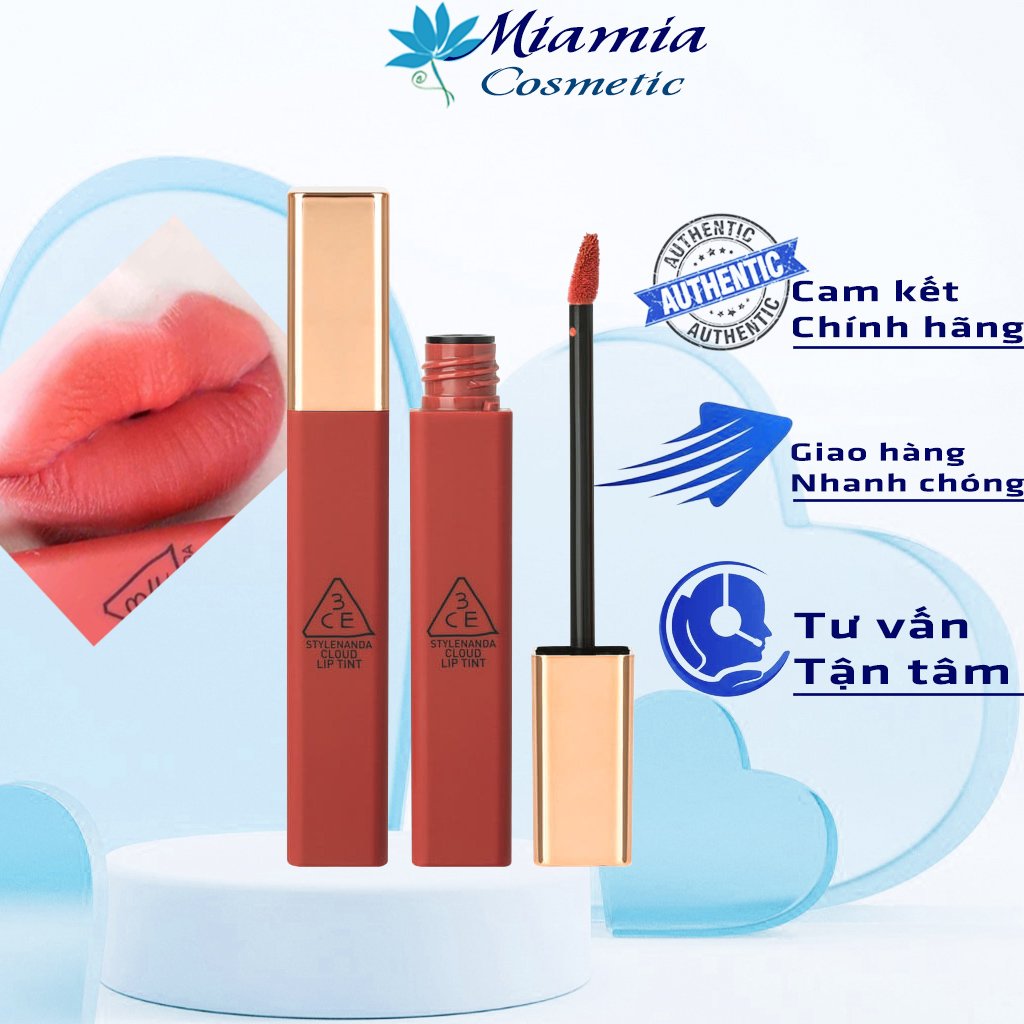 Son Kem Lì 3CE Cloud Lip Tint Peach Tease - Sắc Cam Đào Đỏ Ấm Bền Màu Lâu Trôi [NHẬP KHẨU CHÍNH HÃNG CHECK HIDDEN TAG]