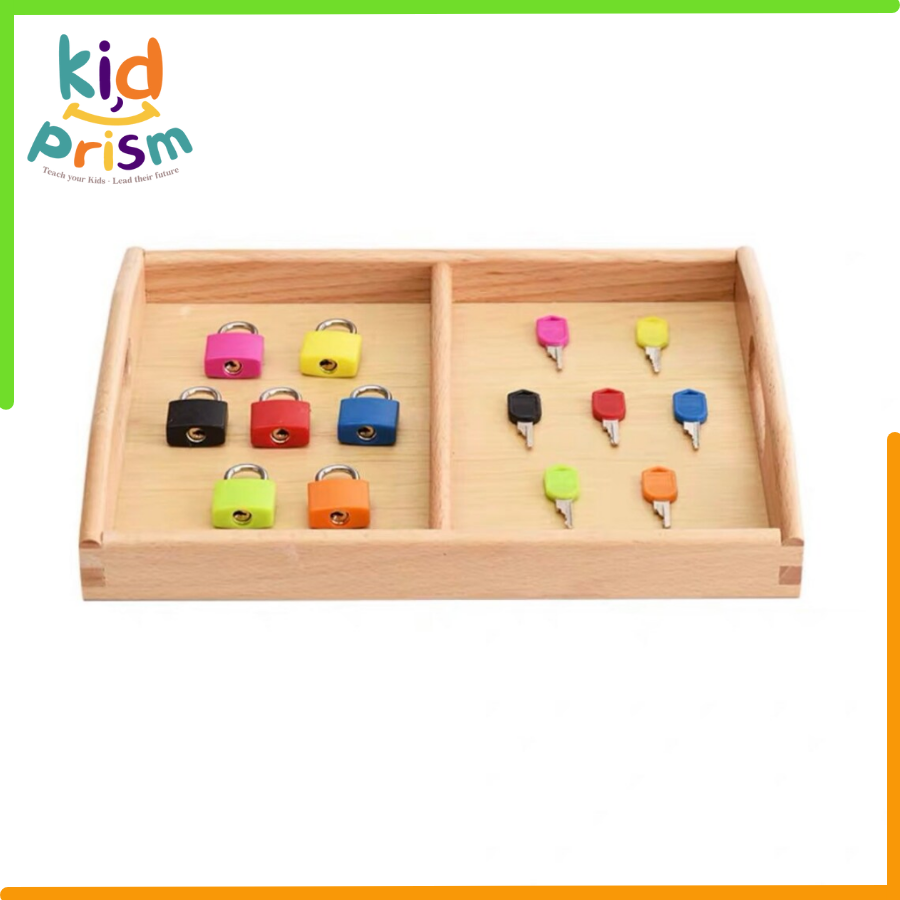 Giáo cụ Montessori - Bộ ổ khóa &amp; chìa khóa 4 màu chất liệu nhựa an toàn giúp bé phát triển kỹ năng thực hành cuộc sống