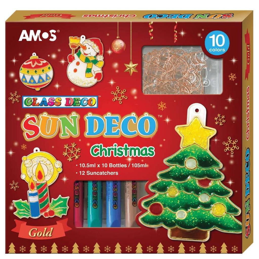 Hộp bút màu trang trí trên kính nhập khẩu Hàn Quốc AMOS Sundeco Christmas 10 màu SD10P10-CH - Chủ đề Noel