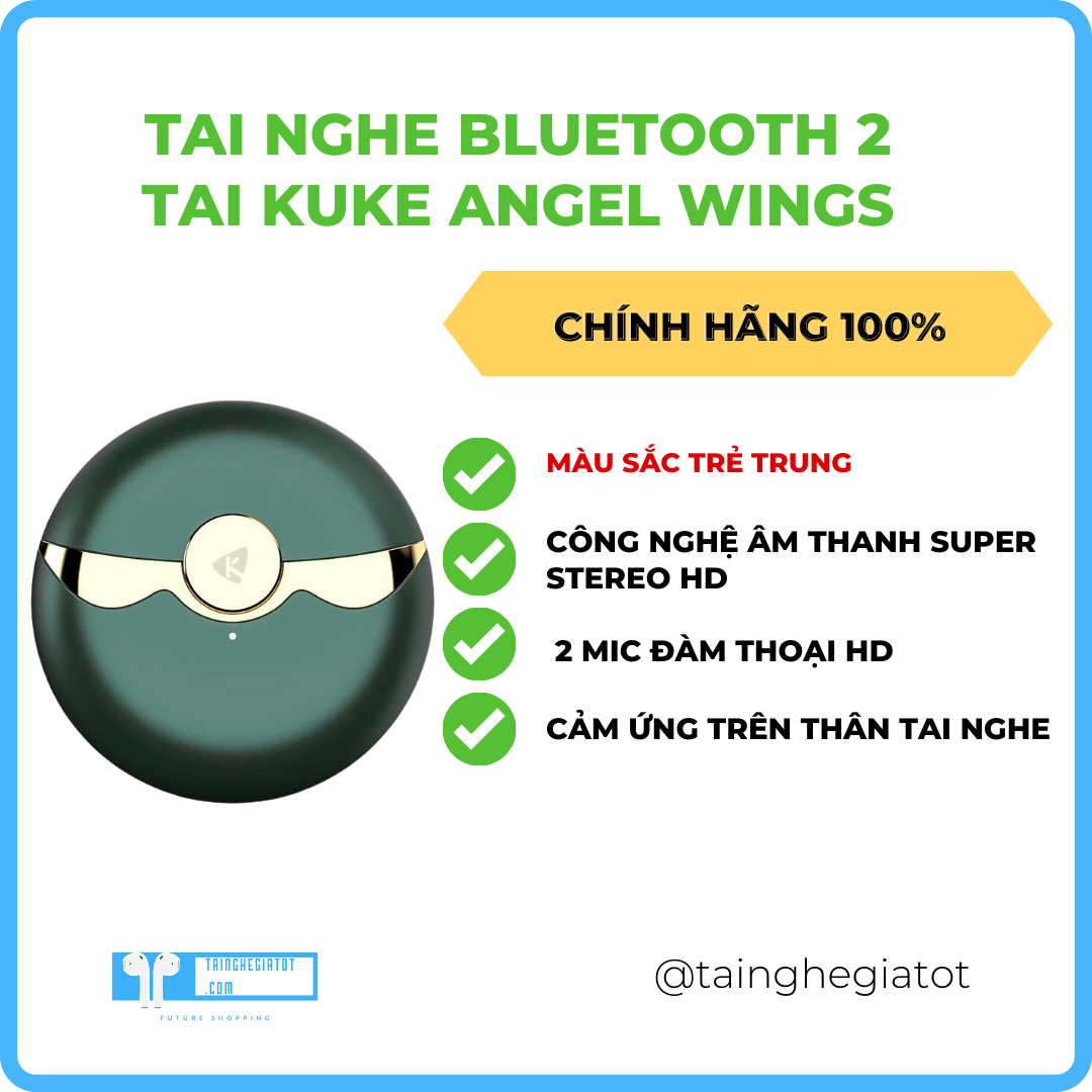 Tai Nghe Bluetooth 2 Tai Tai Nghe Nhét Tai Không Dây Nhỏ Gọn Thời Trang Dễ Dàng Sử Dụng Hàng Chính Hãng - Green