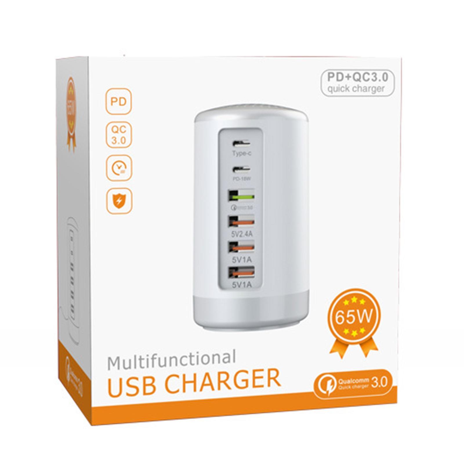 Multi 6 Port USB Charging Station Hub  Desktop Phone Charger Organizer