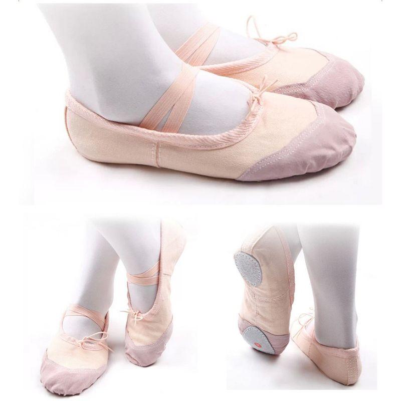 Giày múa ballet vải canvas, mũi bọc da cho TRẺ EM (Size 25-34