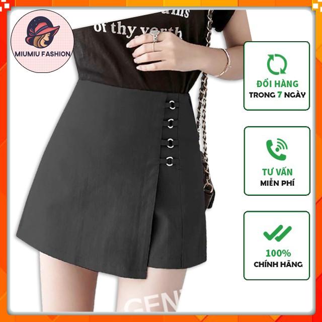 Quần váy phối khuyên đẹp, Quần giả váy nữ cạp cao vạt kèm khuyên tròn