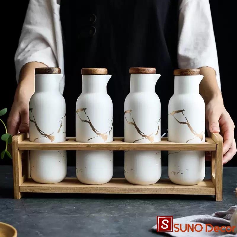 Kệ Gỗ Đựng Hũ Gia Vị, Giá Để Gia Vị, Chai Chiết Gia Vị Tiết Kiệm Diện Tích