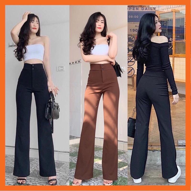 Quần Tây ống loe nữ quần ống đứng cạp cao 2 cúc cao cấp