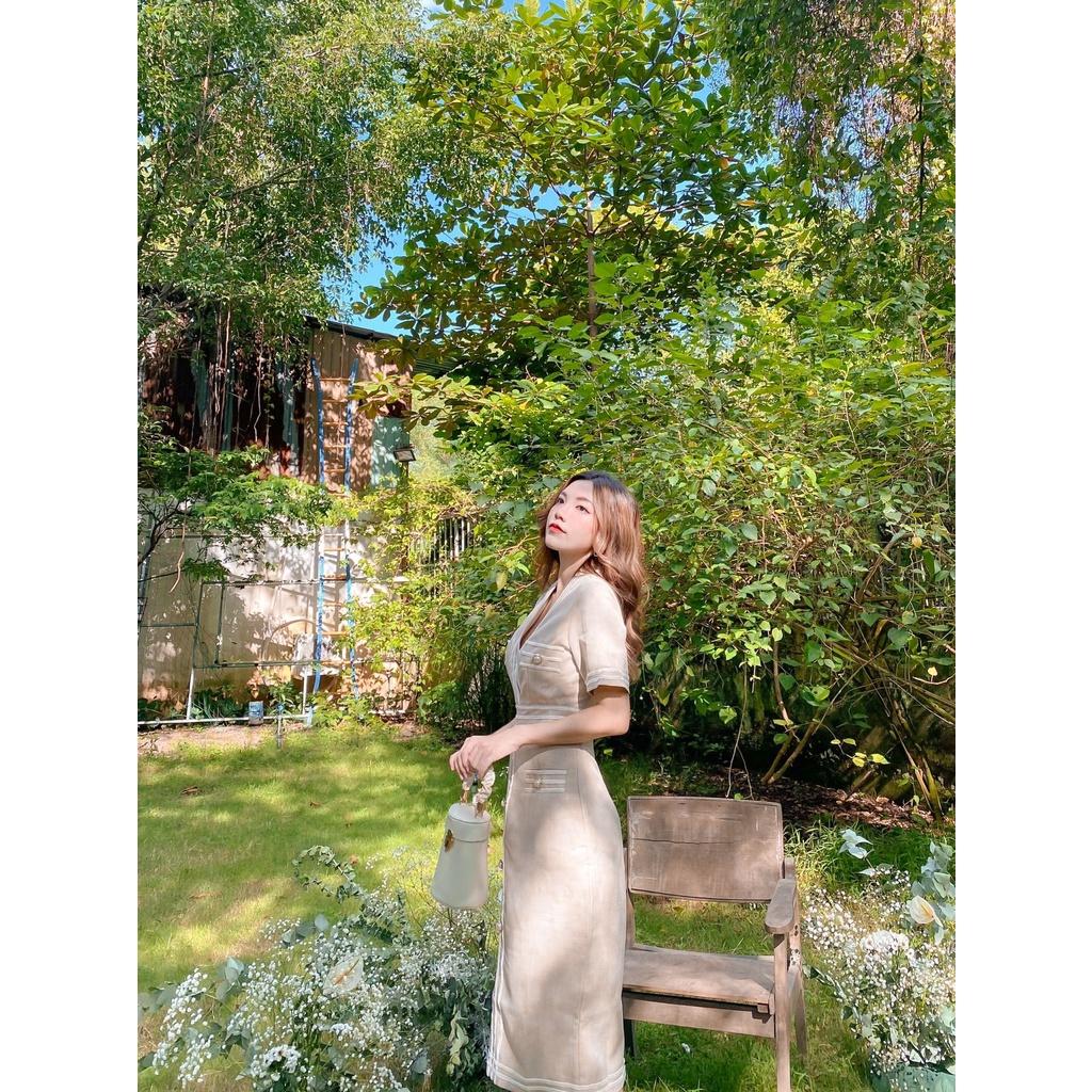 Heris Dress | Đầm body tay ngắn viền phối nút Story.clothes thời trang nữ Tết xinh