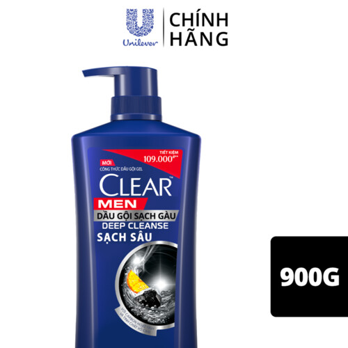 Dầu Gội Đầu Clear Men Deep Cleanse Than Hoạt Tính Đánh Bay Gàu, Ngứa Và Vi Khuẩn Dưỡng Tóc Khỏi Khói Bụi 900G