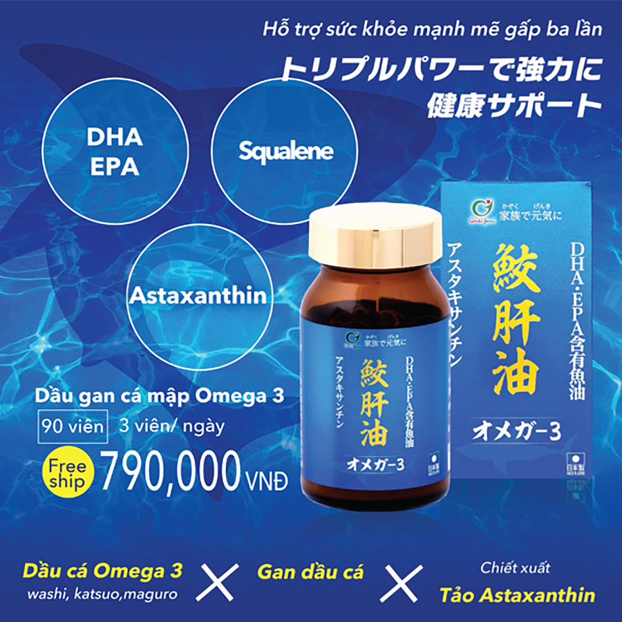 Combo 3 Hộp Dầu Gan Cá Mập Omega 3 Astaxanthin Genki Fami Nhật Bản Bổ Mắt, Bổ Não, Tốt Cho Tim Mạch