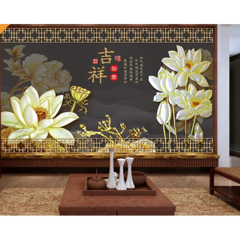 Tranh dán tường Tranh 3d dán tường phòng khách phòng ngủ hiện đại Sen Vàng