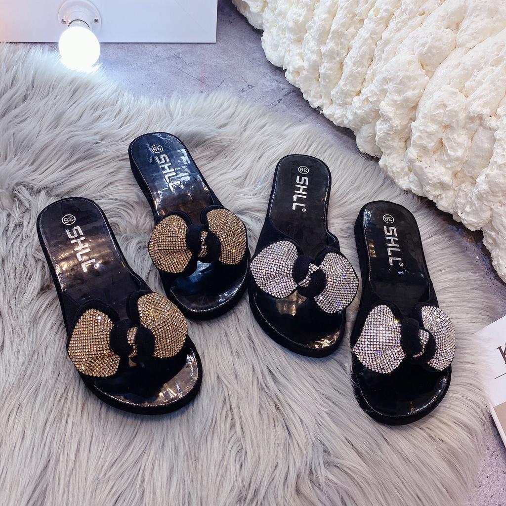 Dép đế xuồng nữ quai ngang nơ đá ..