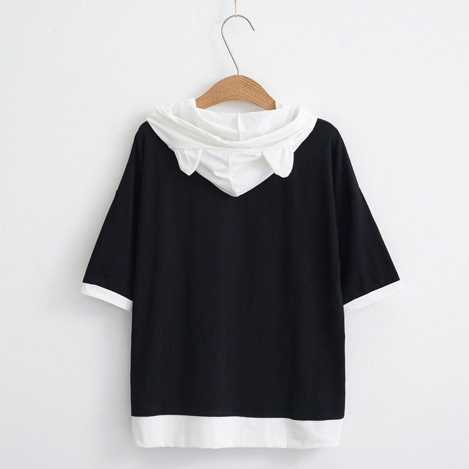 Áo hoodie ngắn tay mùa hè chất cotton thoáng mát