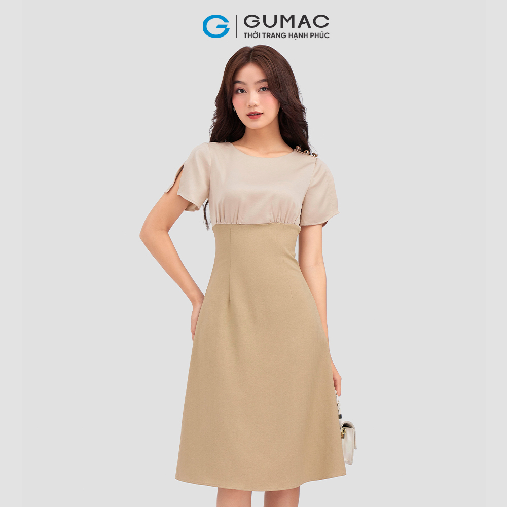 Đầm dáng xòe GUMAC DC12057 tay xẻ phối nút thanh lịch