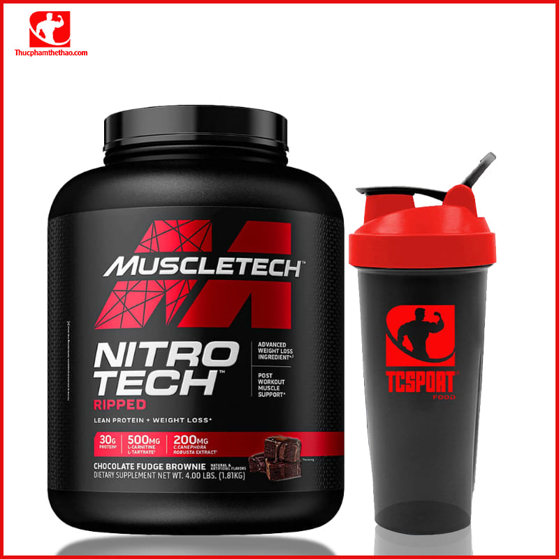 Sữa tăng cơ, giảm mỡ Muscletech Nitro Tech Ripped - Hộp 4lbs (1.8g) – Hỗ trợ phục hồi, phát triển cơ bắp, giảm mỡ thừa cho người tập thể hình và thể thao - Hàng chính hãng Muscletech USA - Mùi Chocolate - Kèm Quà Tặng