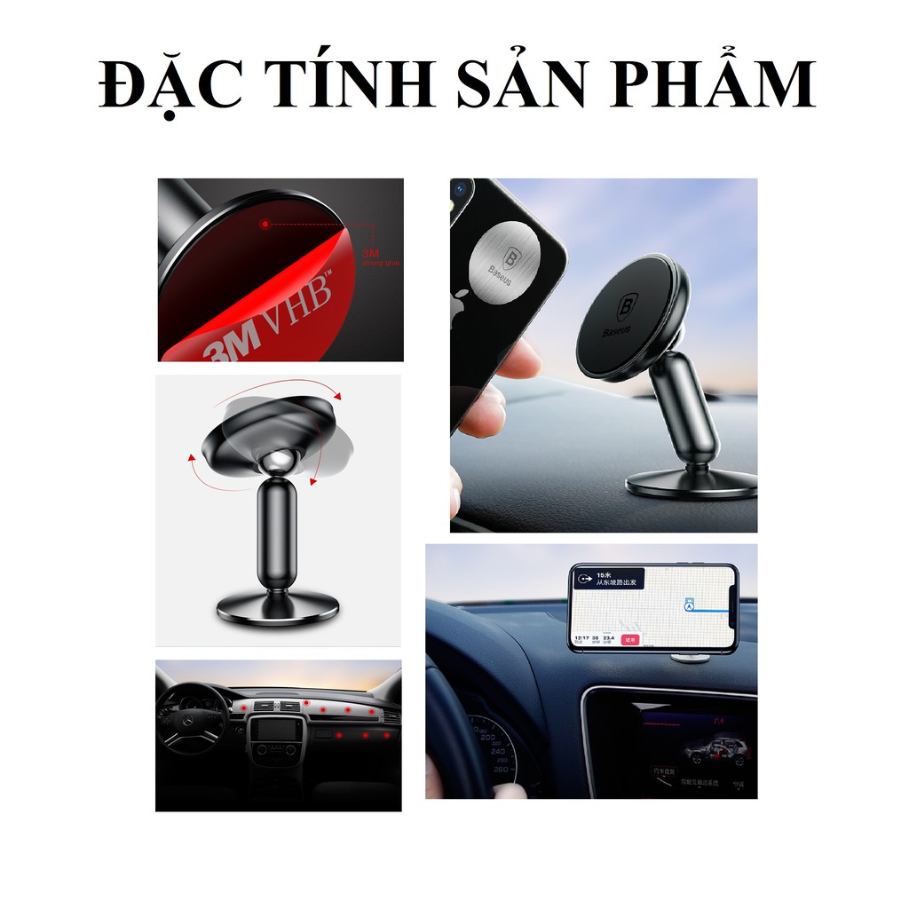 Giá đỡ điện thoại từ tính dán táp-lô trên xe hơi Baseus Bullet 360 - Hàng chính hãng